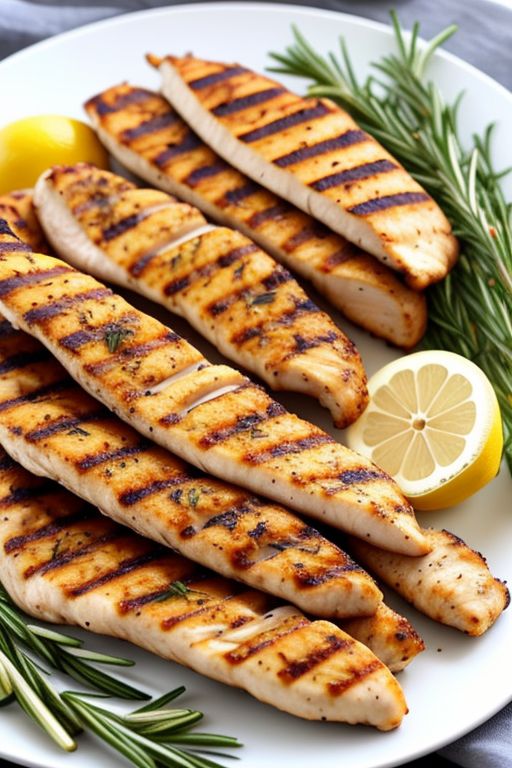 Lemon Pepper Rosemary Grilled Chicken Strips on a Plate