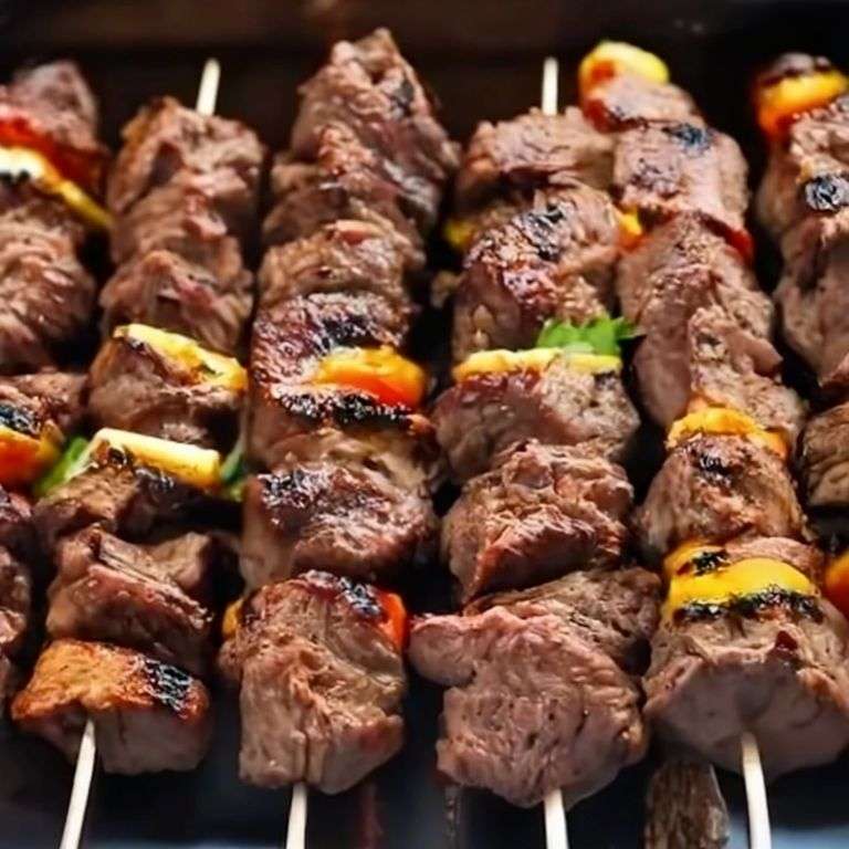 Steak Kabobs on Oiled Grill